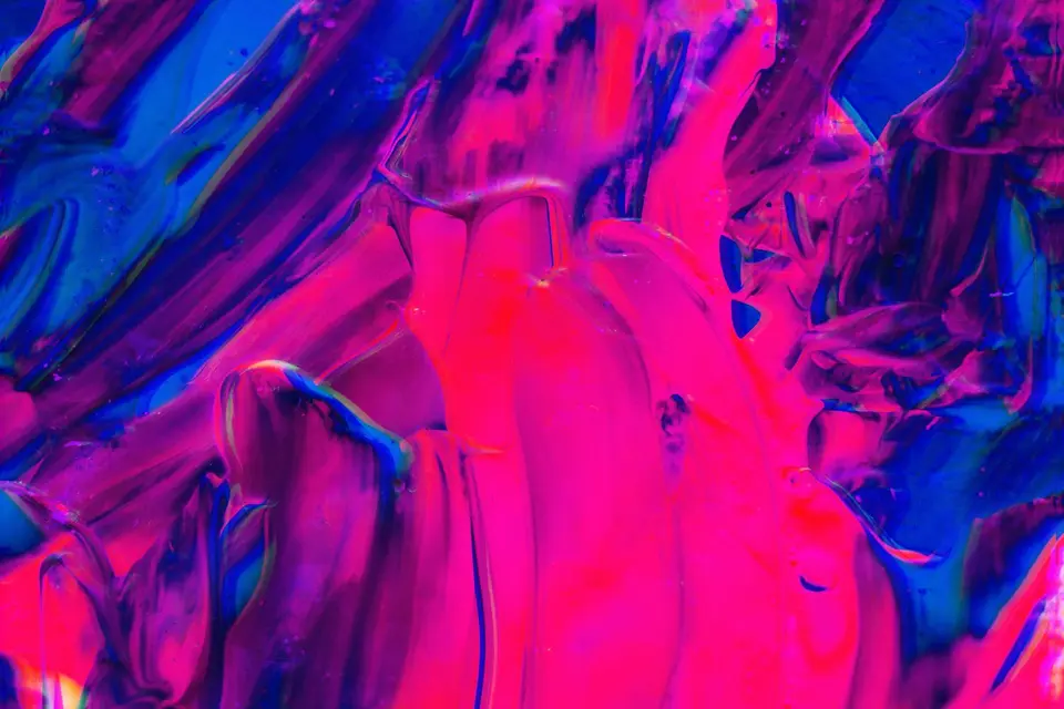 Abstract painting in pink, purple, and blue